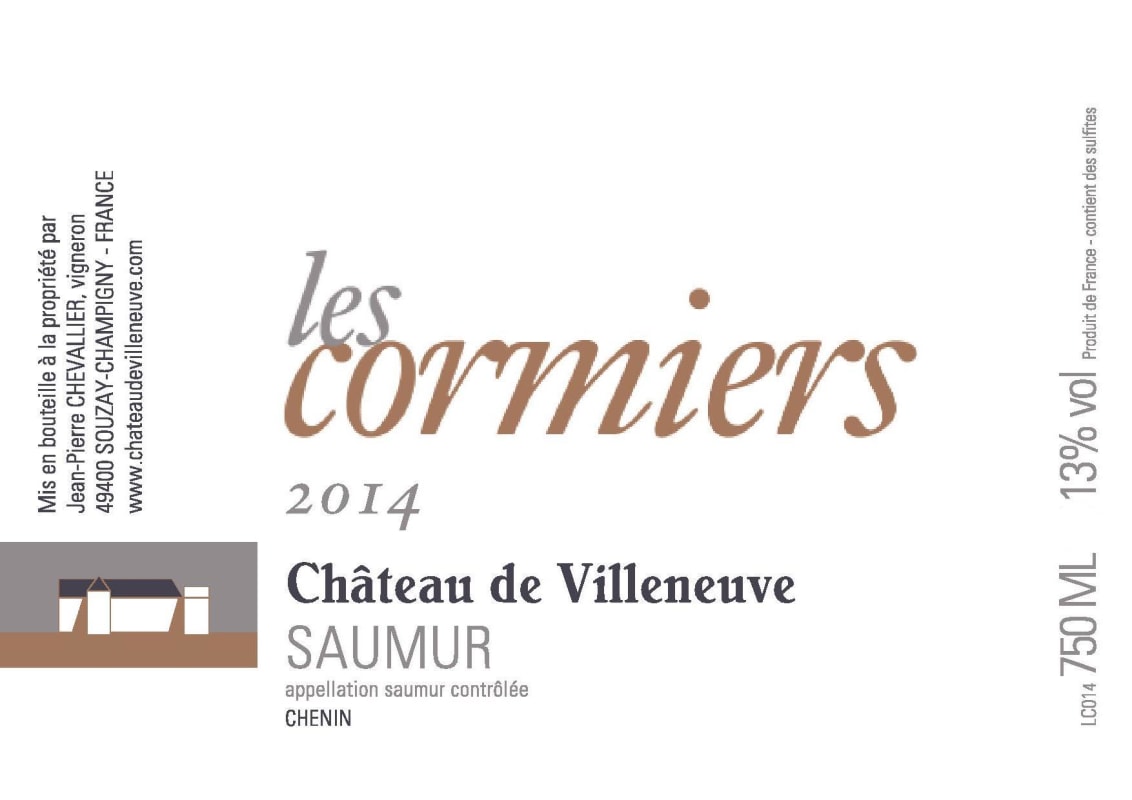 Chateau de Villeneuve Saumur Les Cormiers Blanc 2014 Front Label
