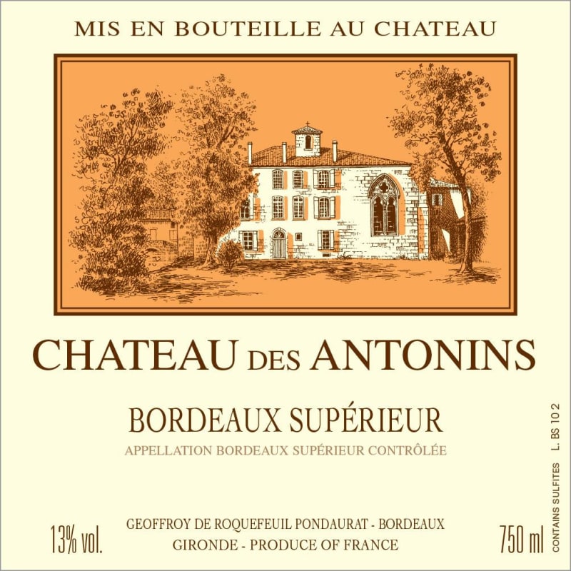 Chateau des Antonins Bordeaux Superieur 2013 Front Label