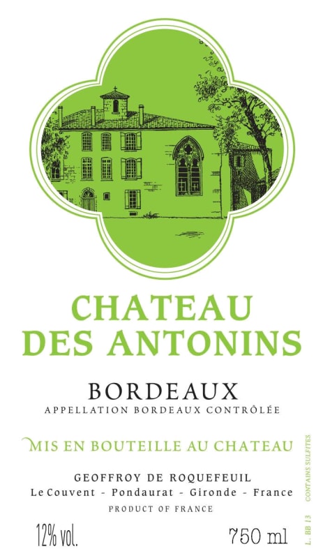Chateau des Antonins Bordeaux Blanc 2015 Front Label