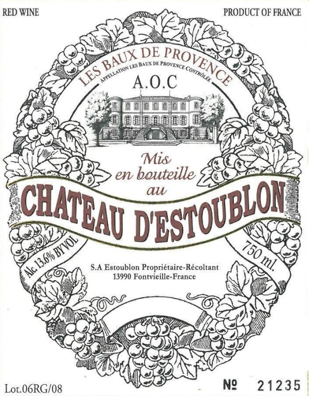 Chateau d'Estoublon Les Baux de Provence Rouge 2015 Front Label