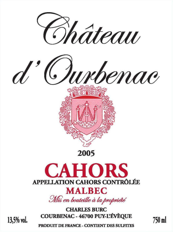 Chateau d'Ourbenac Malbec 2005 Front Label