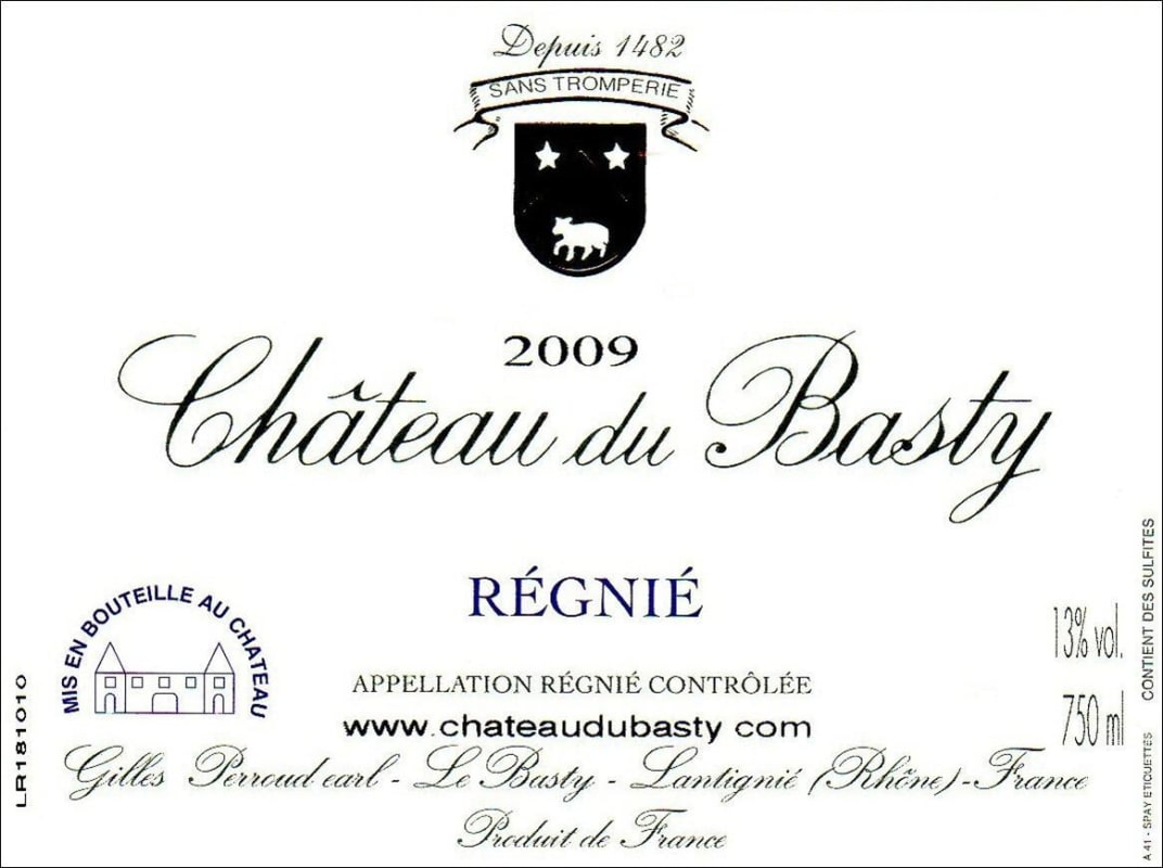 Chateau du Basty Beaujolais Regnie 2009 Front Label