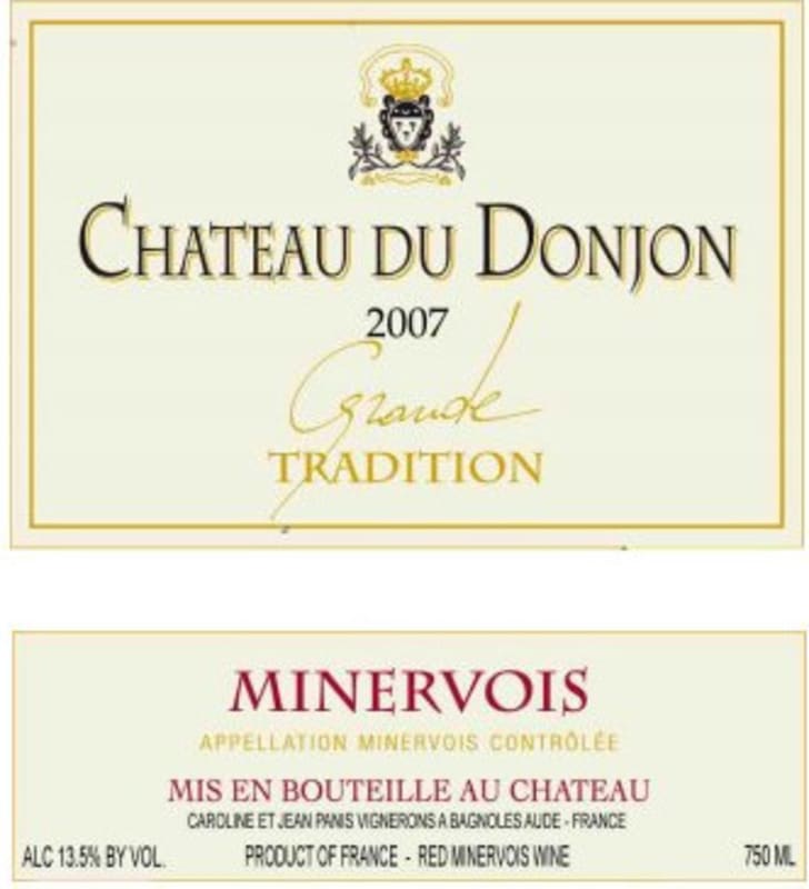 Chateau du Donjon Minervois Cuvee Grand Tradition 2007 Front Label