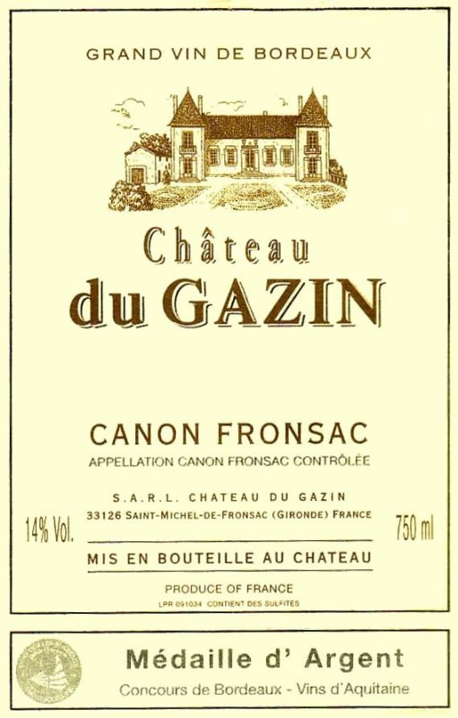 Chateau Gazin Canon Fronsac 2010 Front Label