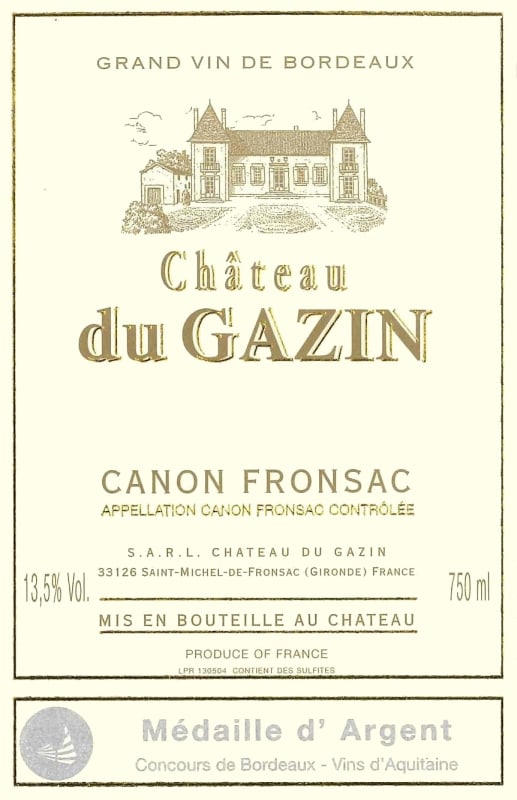 Chateau Gazin Canon Fronsac 2011 Front Label