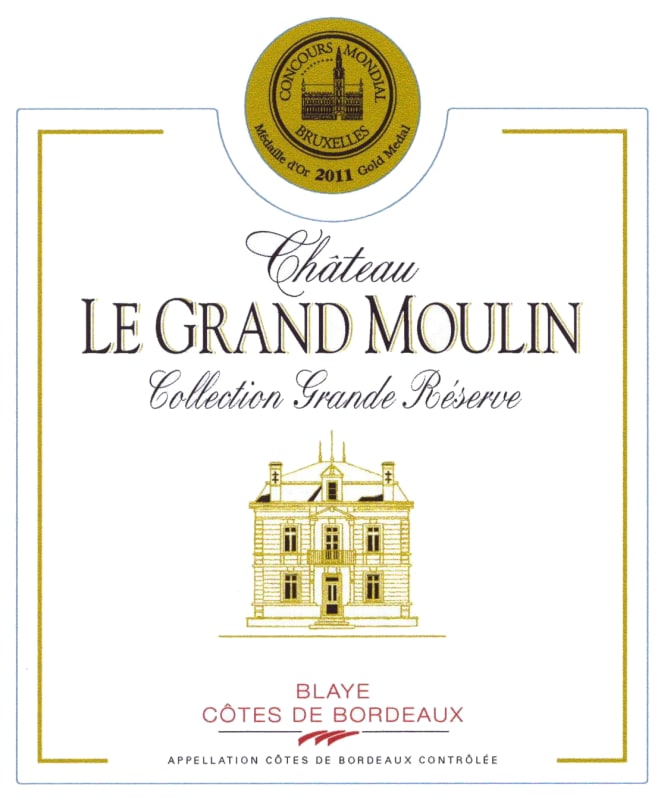 Chateau du Grand Moulin Cotes de Bordeaux Blaye Collection Grande Reserve 2010 Front Label