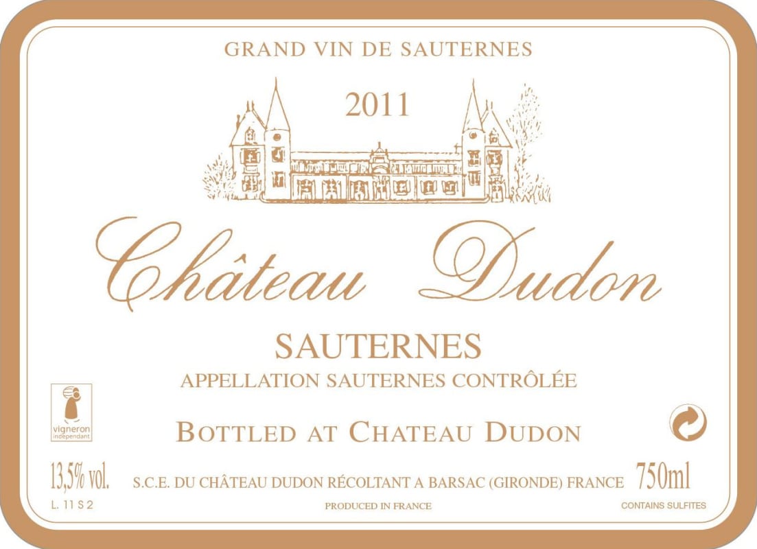 Chateau Dudon Sauternes 2011 Front Label