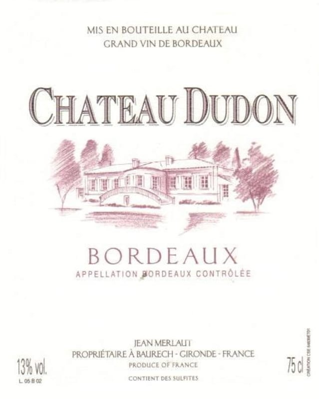 Chateau Dudon Bordeaux 2013 Front Label