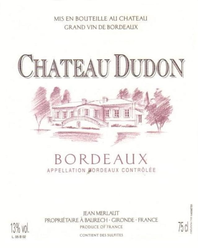 Chateau Dudon Bordeaux 2012 Front Label
