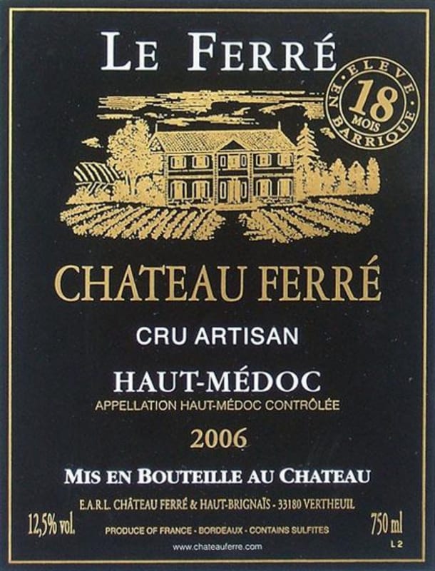 Chateau Ferre Le Ferre Artisan Cru 2006 Front Label