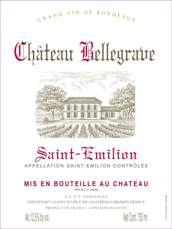 Chateau Gessan Saint-Emilion Chateau Bellegrave 2013 Front Label