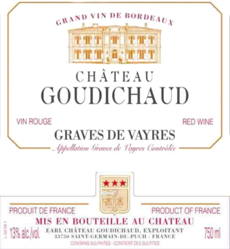 Chateau Goudichaud Graves de Vayres 2010 Front Label