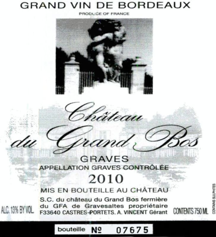 Chateau Grand Bos Graves 2010 Front Label