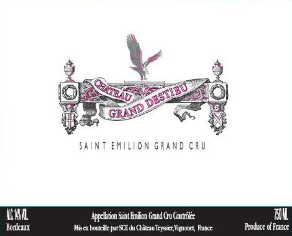 Chateau Grand Destieu Saint Emilion Grand Cru 2015 Front Label