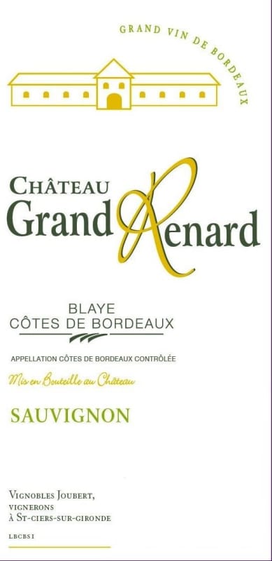 Chateau Grand Renard Cotes de Bordeaux Blaye Sauvignon 2015 Front Label