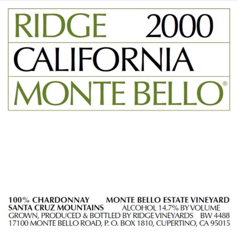 Ridge Monte Bello Chardonnay 2000 Front Label