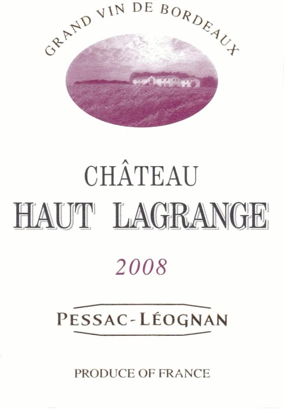Chateau Haut Lagrange Pessac Leognan 2008 Front Label