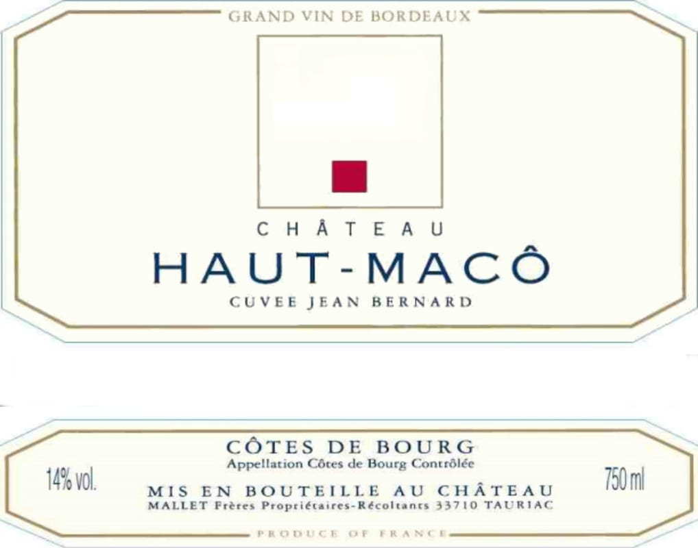 Chateau Haut Maco Cuvee Jean Bernard 2015 Front Label