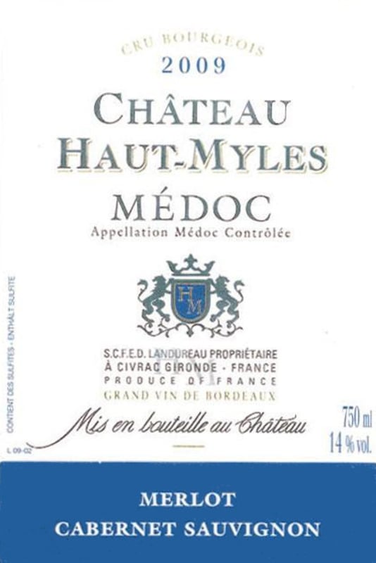 Chateau Haut Myles Medoc 2009 Front Label