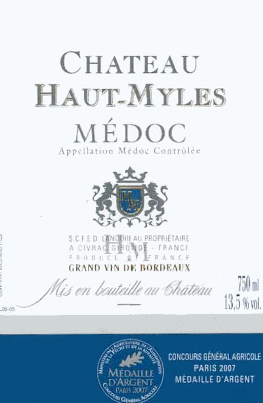 Chateau Haut Myles Medoc 2007 Front Label