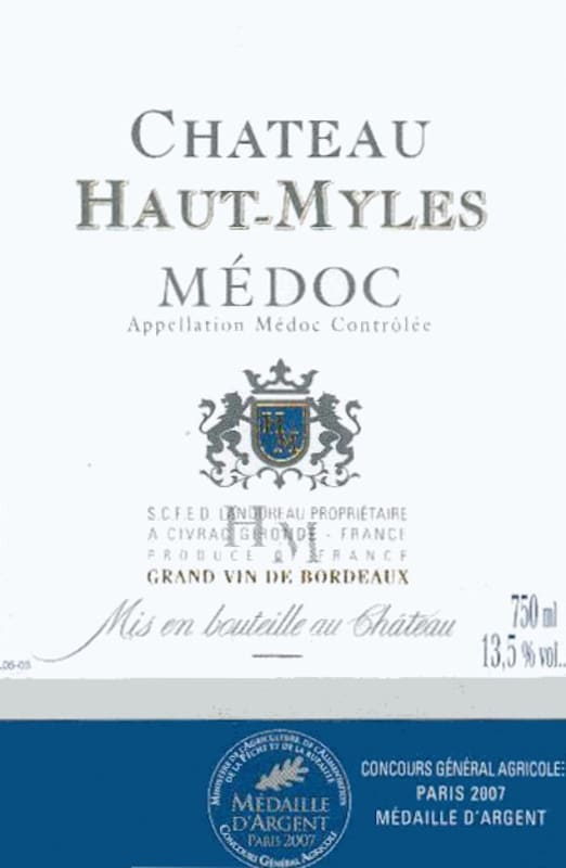 Chateau Haut Myles Medoc 2006 Front Label