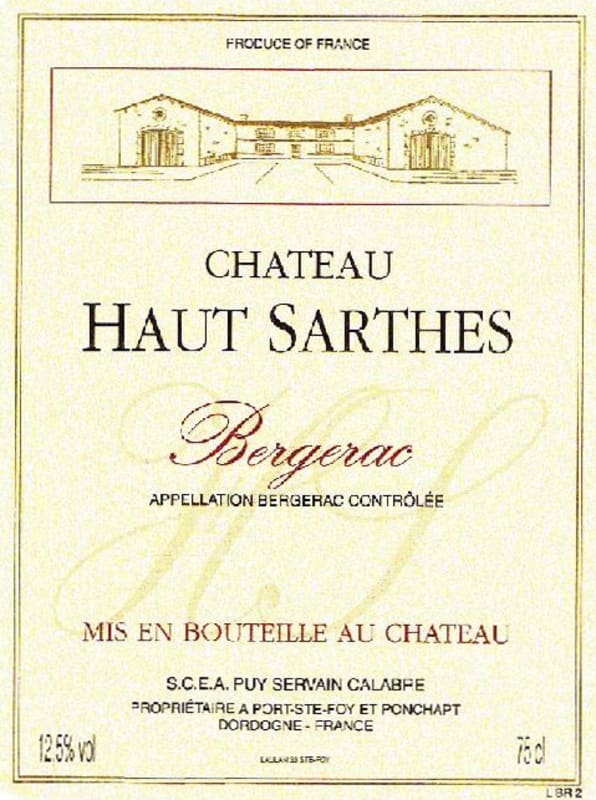 Chateau Haut Sarthes Bergerac 2012 Front Label