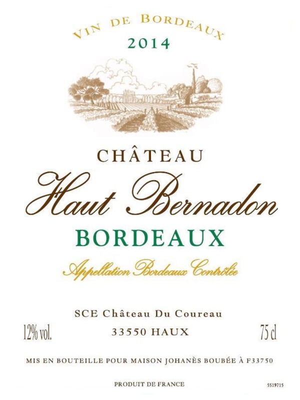 Chateau Haut-Bernadon Blanc 2014 Front Label