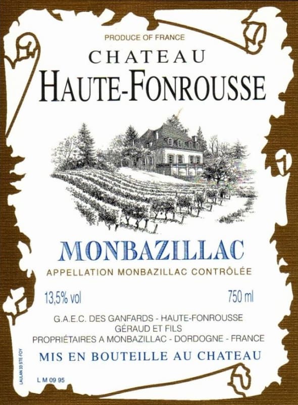 Chateau Haute Fonrousse Monbazillac 2010 Front Label