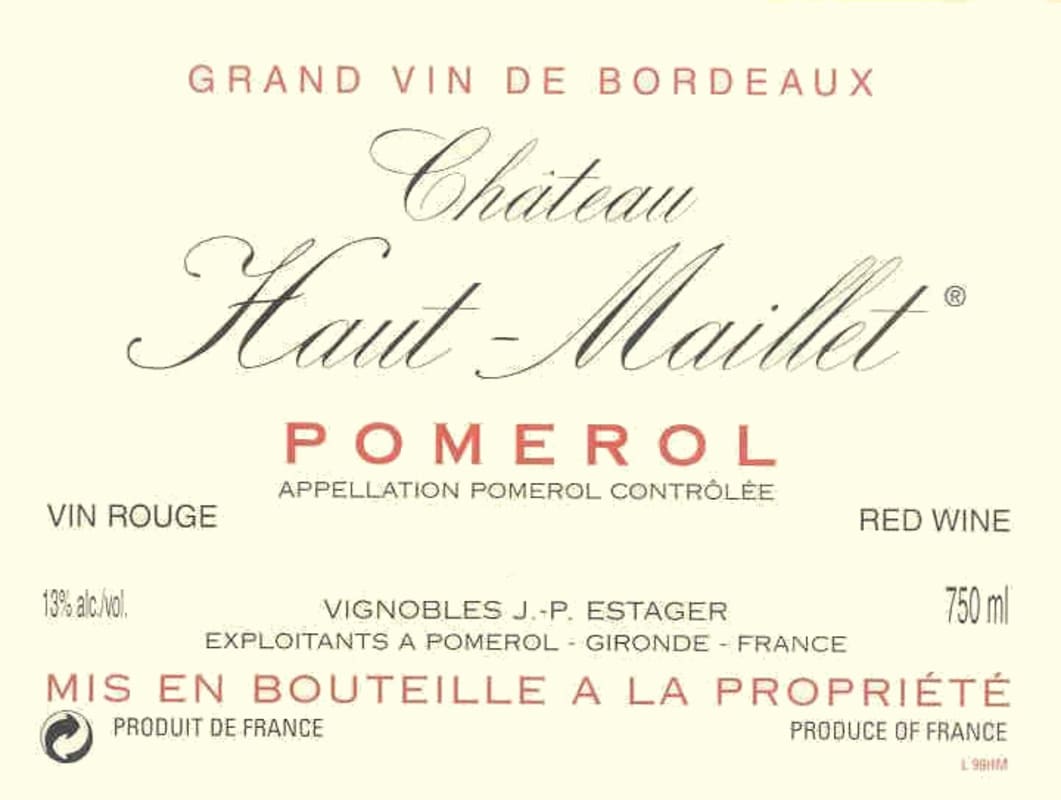 Chateau Haut-Maillet Pomerol 2003 Front Label