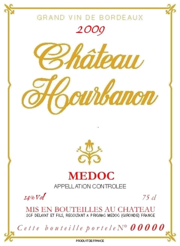 Chateau Hourbanon Medoc 2009 Front Label