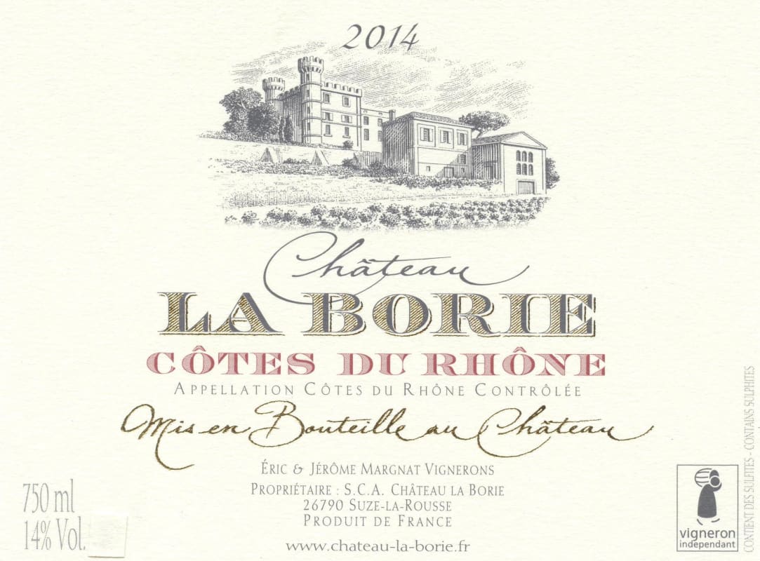 Chateau La Borie Cotes du Rhone 2014 Front Label
