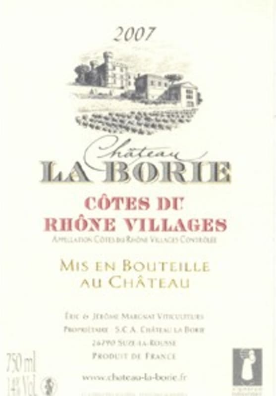 Chateau La Borie Cotes du Rhone Villages 2007 Front Label