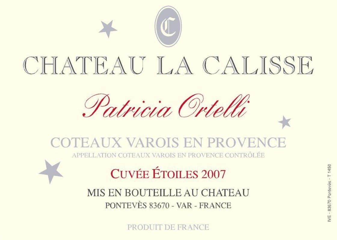 Chateau La Calisse Patricia Ortelli Cuvee Etoiles Rouge 2007 Front Label