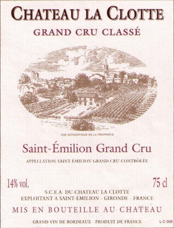 Chateau La Clotte Saint-Emilion Grand Cru 2008 Front Label