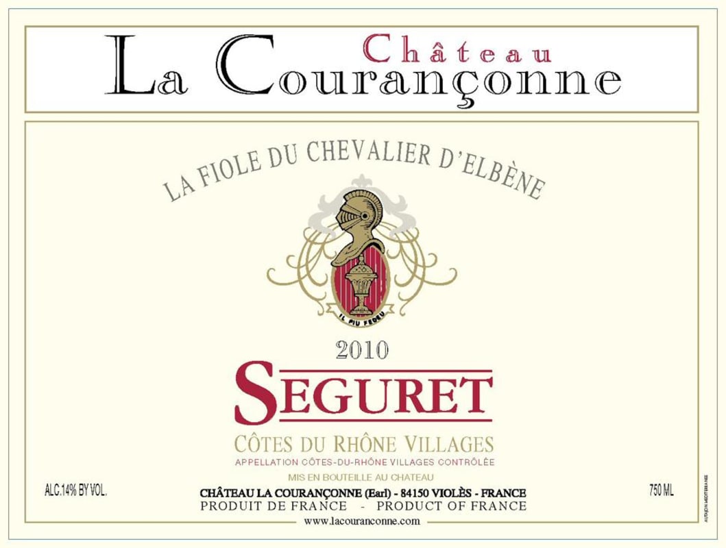 Chateau La Couranconne Cotes du Rhone Villages Seguret 2010 Front Label