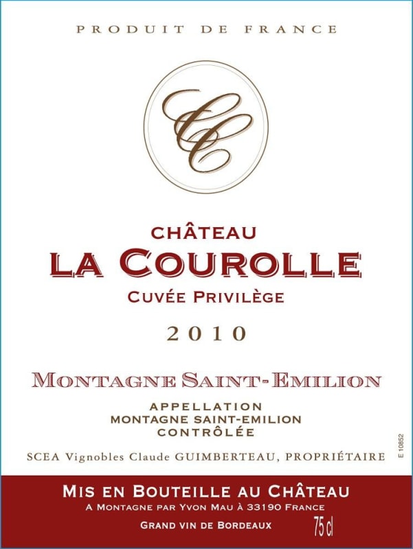 Chateau La Courolle Montagne Saint-Emilion Cuvee Privilege 2010 Front Label