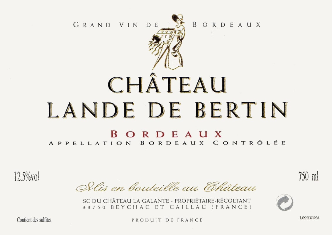 Chateau La Galante Bordeaux Chateau Lande de Bertin 2011 Front Label