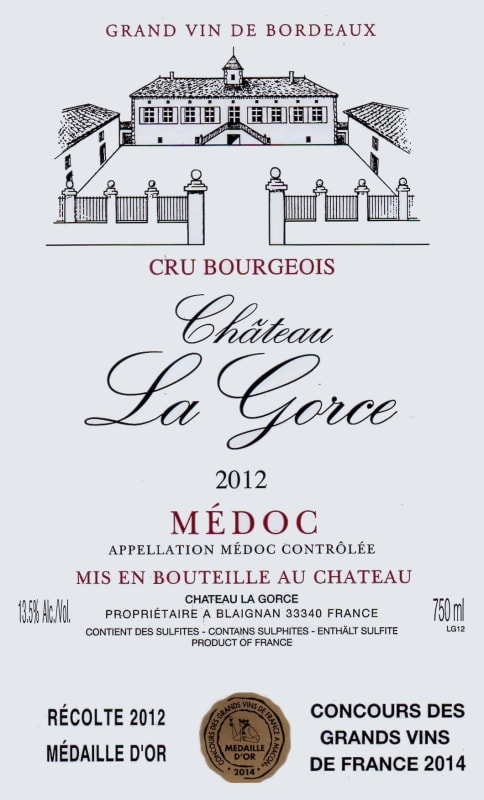 Chateau La Gorce 2012 Front Label