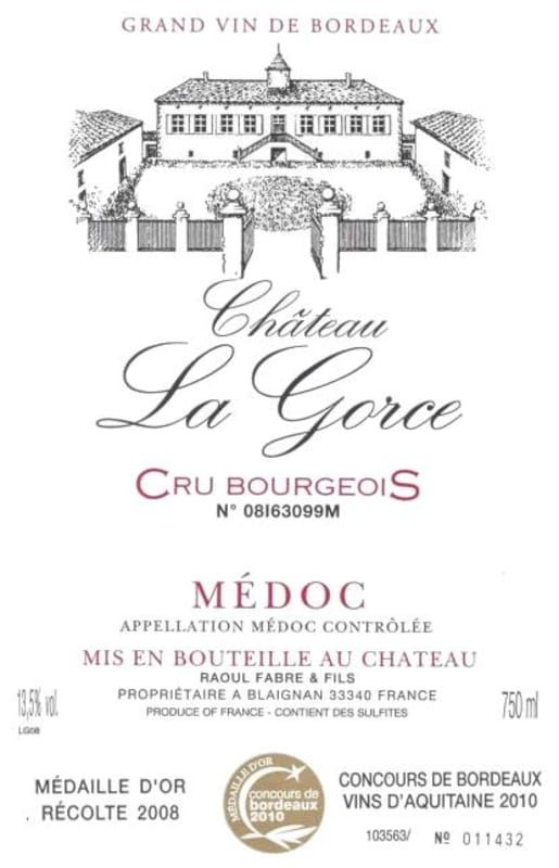 Chateau La Gorce 2009 Front Label