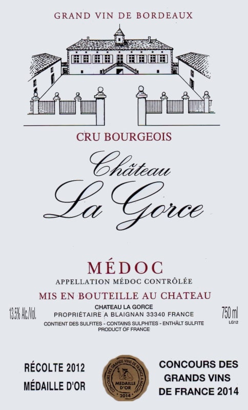 Chateau La Gorce 2014 Front Label