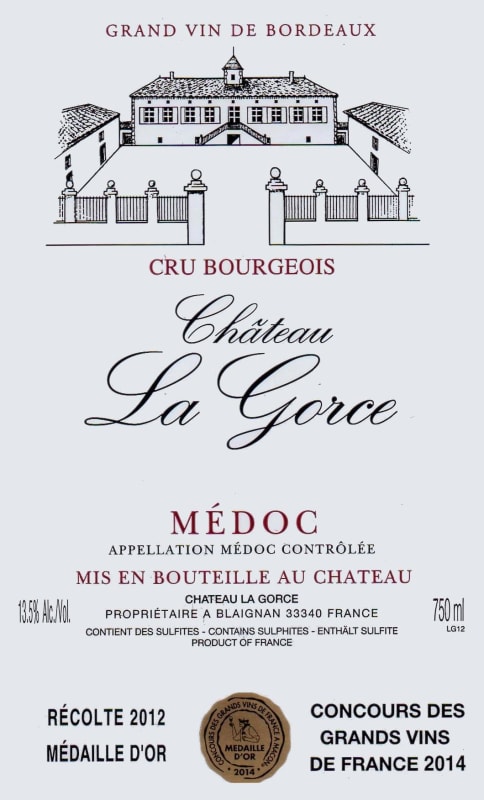 Chateau La Gorce 2013 Front Label