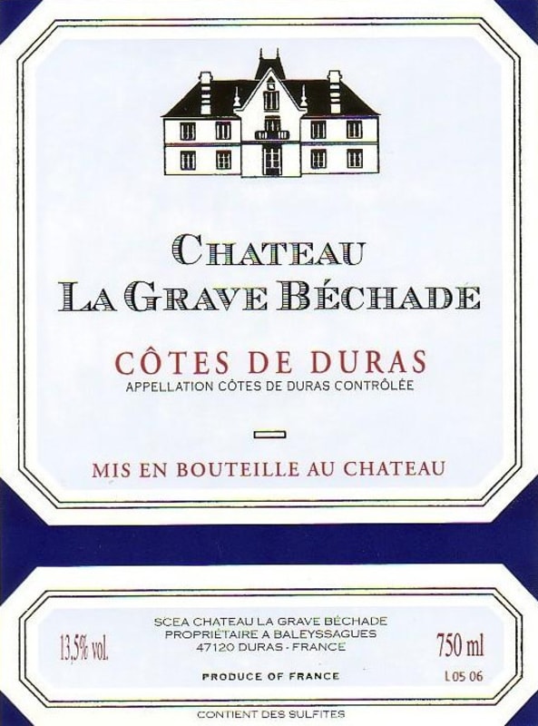 Chateau la Grave Bechade Cotes de Duras 2010 Front Label
