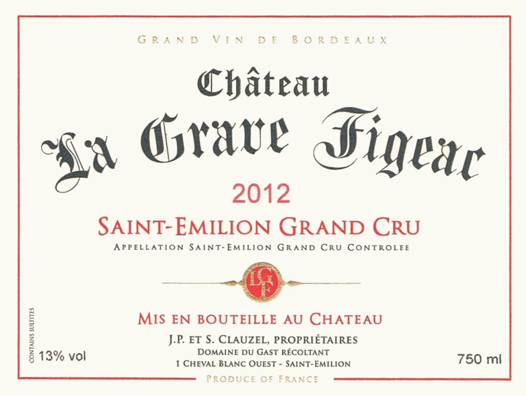 Chateau La Grave Figeac 2012 Front Label