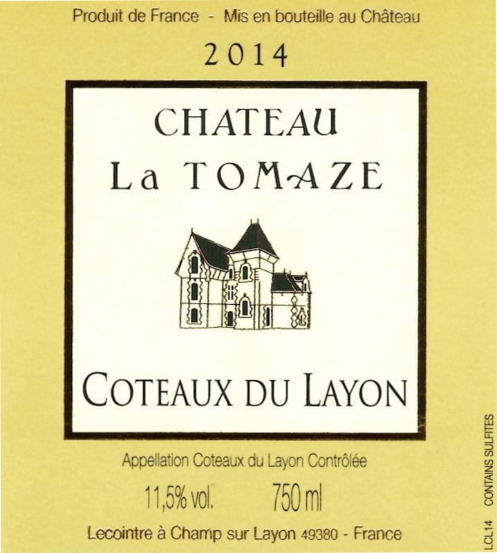 Chateau La Tomaze Coteaux du Layon 2014 Front Label