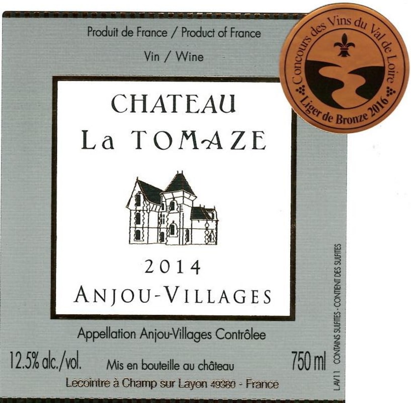 Chateau La Tomaze Anjou-Villages 2014 Front Label