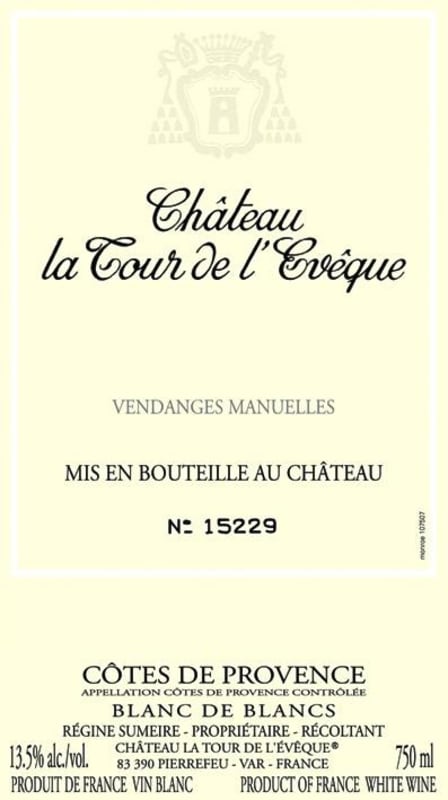 Chateau La Tour de Bishop Cotes de Provence Chateau la Tour l'Eveque Blanc De Blancs 2013 Front Label