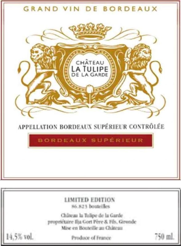 Chateau la Tulipe Bordeaux Superieur 2013 Front Label