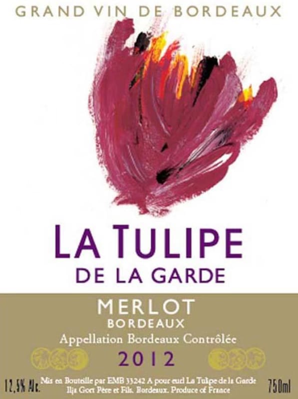 Chateau la Tulipe Bordeaux Merlot 2012 Front Label