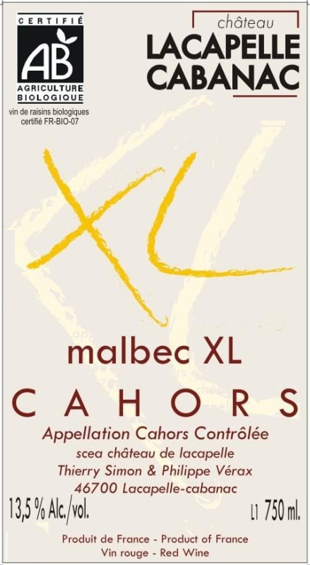 Chateau Lacapelle Cabanac Cahors XL Malbec 2010 Front Label