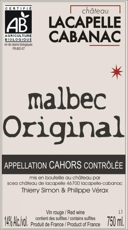 Chateau Lacapelle Cabanac Cahors Original Malbec 2014 Front Label